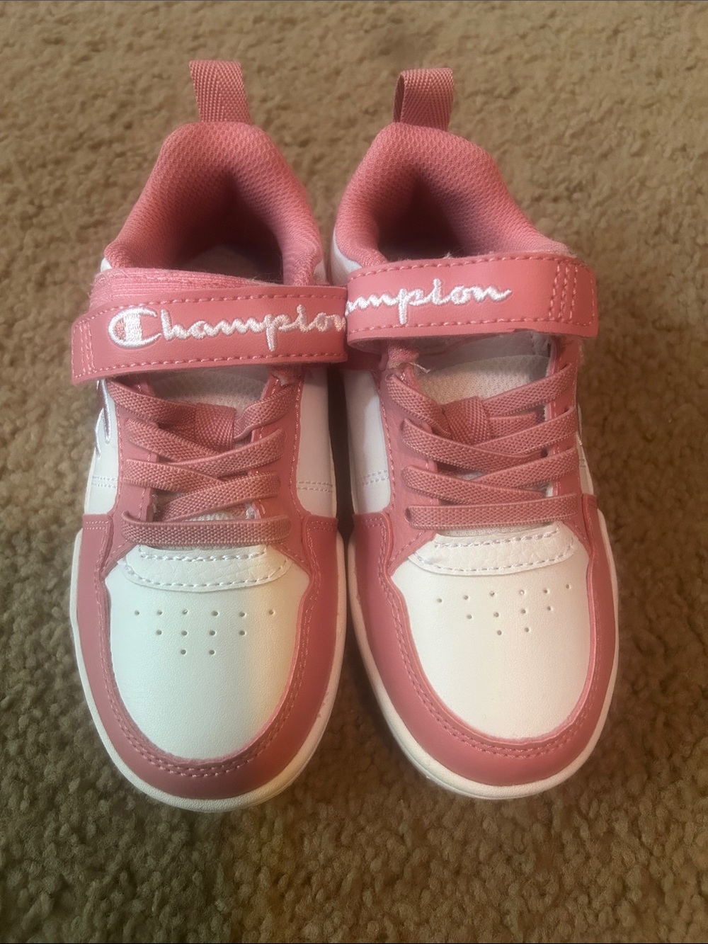 Champion Kids Pink and White Velcro Strap Sneakers